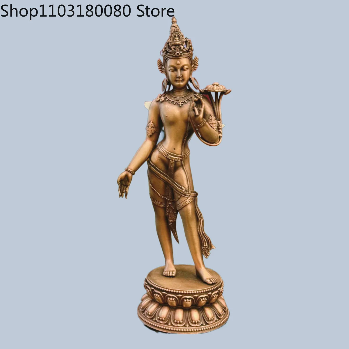 Red Copper Hand Carved Lotus-Holding Guanyin Statue Padmapani Kwan Yin Holding Lotus Sculpture Home Altar Decor,15cm,23cm