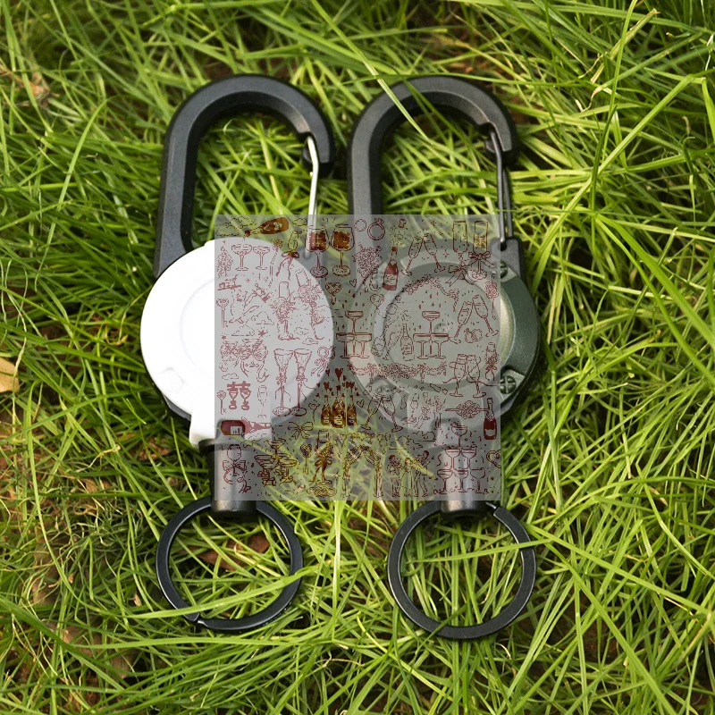 1pc Steel Wire Tactical Automatic Retractable Buckle Rope Camping Supplies Anti-theft Elastic Keychain Carabiner Buckle Rope