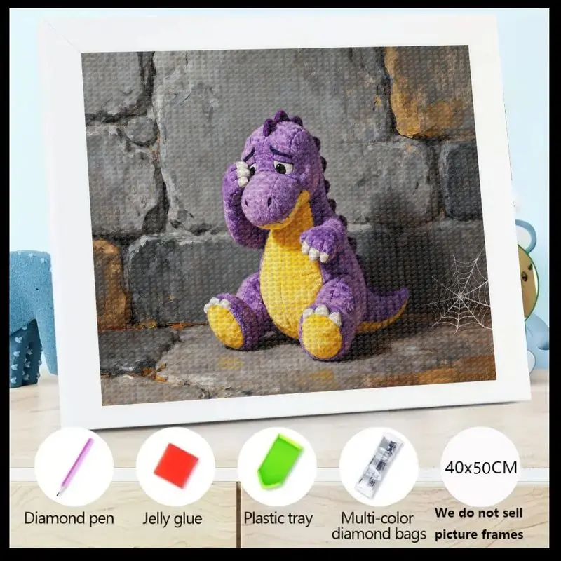 

1PC 5D Full Drill Diamond Painting Kit, Cute Purple Sad Dinosaur Cartoon Animal DIY Crystal Rhinestone Embroidery Art Set for Be