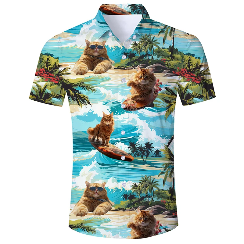 Men Tropical Aloha Hawaiian Shirt 3D Print Novelty Funny Shirt Top Summer Short Sleeve Button Down Collar Party Beach Tee Shirts