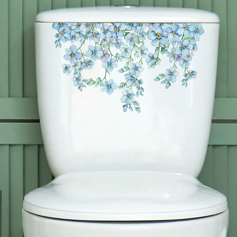 Fresh Little Blue Flower Bathroom Toilet Toilet Stickers Home Decoration Wall Stickers Self-adhesive Restroom Decor