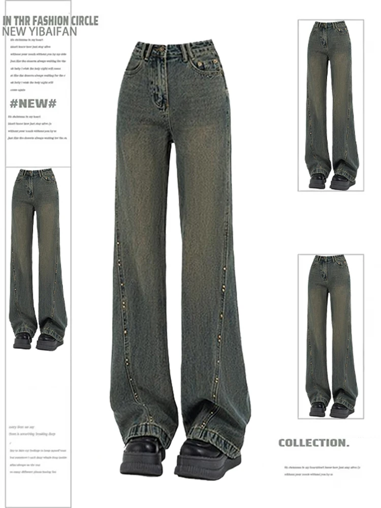 

High Waist Wide Leg Denim Jeans Women's plus Size 300 Pou Straight Leg Design Spring New Sle Casual Long Pants