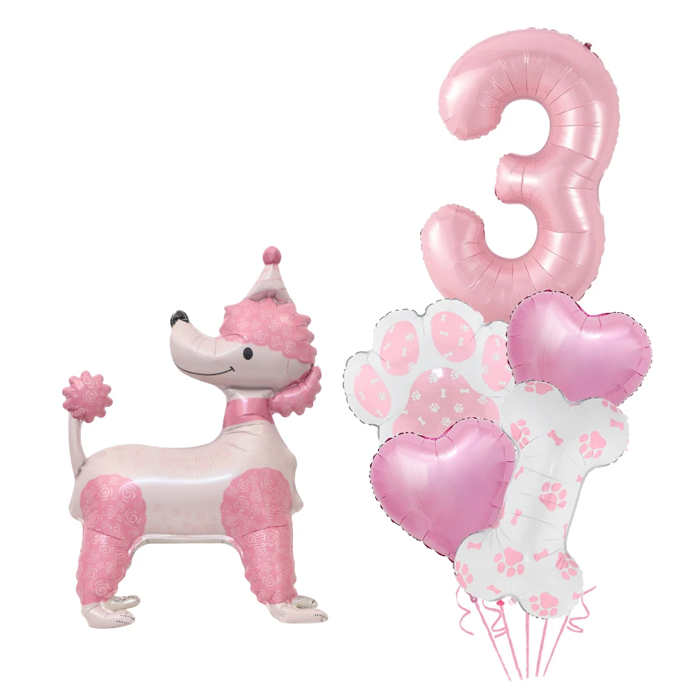 Pink Poodle Dog & Number Balloon Set for Birthday Shower Baptism Anniversary Pet Theme Decoration view 6