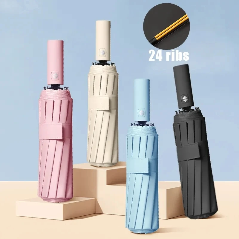 Full-Automatic Umbrella, Stormproof Design, Wind-Resistant Features, Foldable Structure, 24 Rib Support, Enhanced Stability