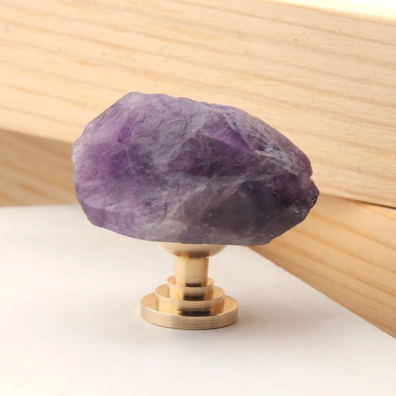 Amethyst mineral brass drawer handle for cabinets, wardrobes, door of closets, shoe cabinet and decorative box handle