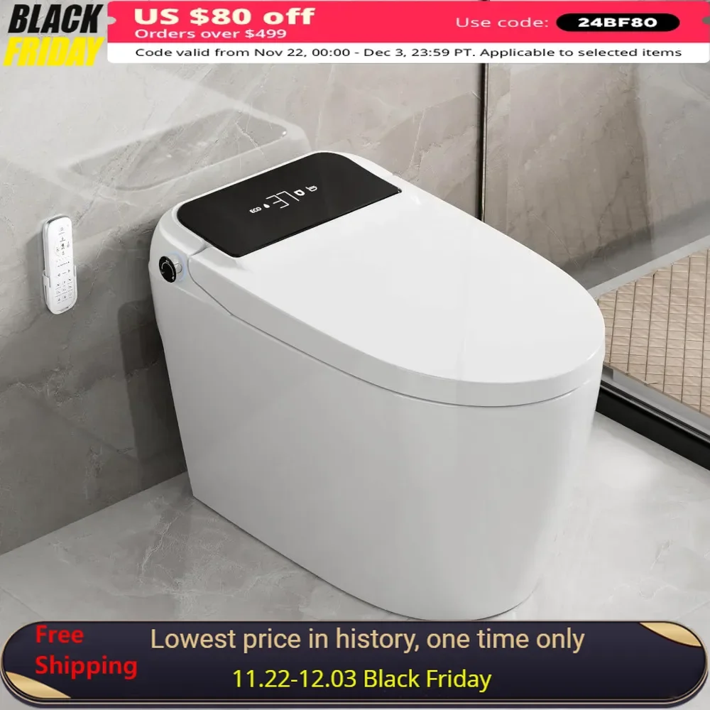 Smart Toilet, Tankless Toilet with Extended Seat, Heated Seat, Warm Water Toilet, Auto Flush, One Piece Toilets for Bathroom