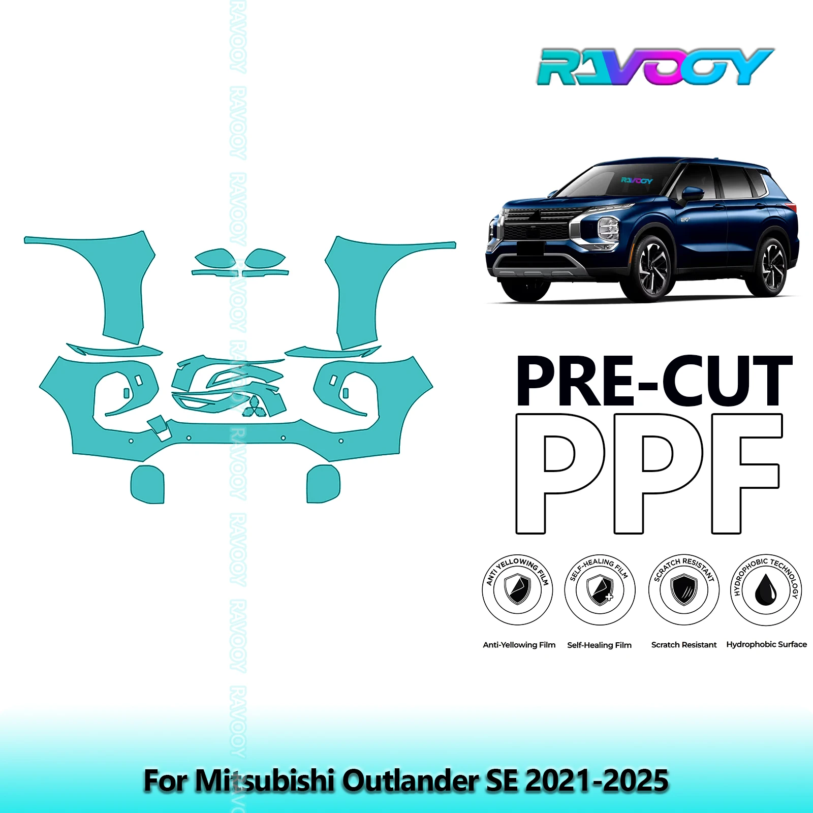 

Car Front Kit Clear Bra Precut PPF Paint Protection Film For Mitsubishi Outlander SE 2021-2025