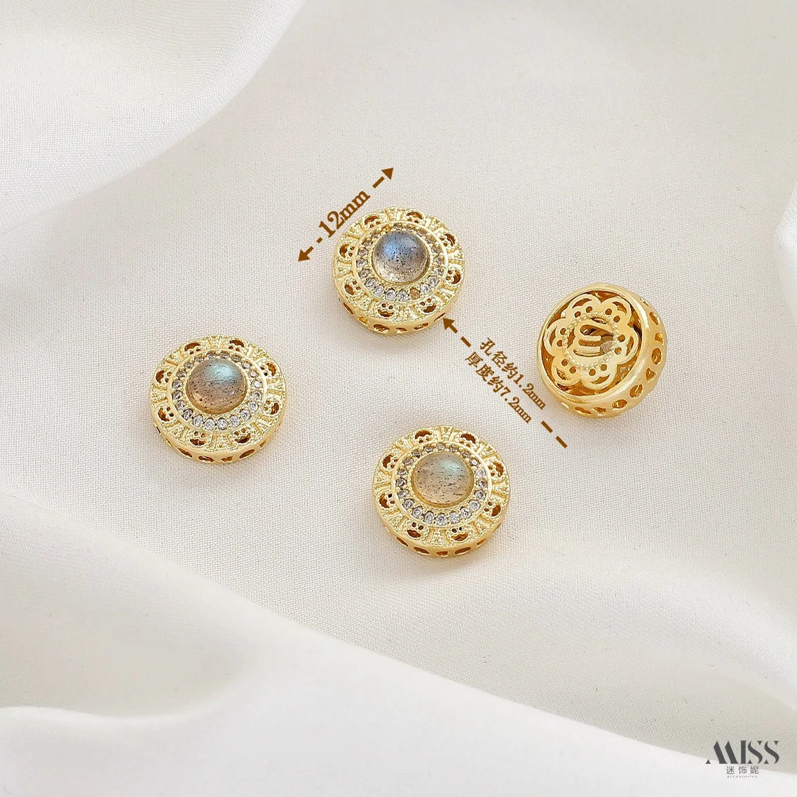 Inlaid Natural Blue Moonstone Labradorite, 18K Gold Plated Copper Fancy Spacer Beads, DIY Handmade Jewelry Accessories