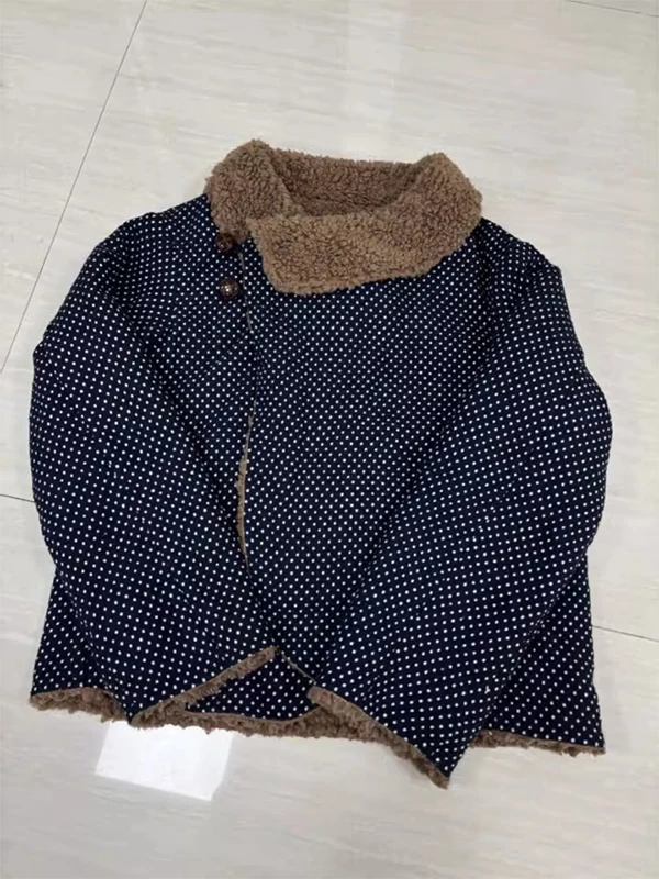 

Женское пальто в горошек в стиле ретро, корейское утягивающее пальто с мехом ягненка, осень-зима, Новое поступление, женская верхняя одежда Faion