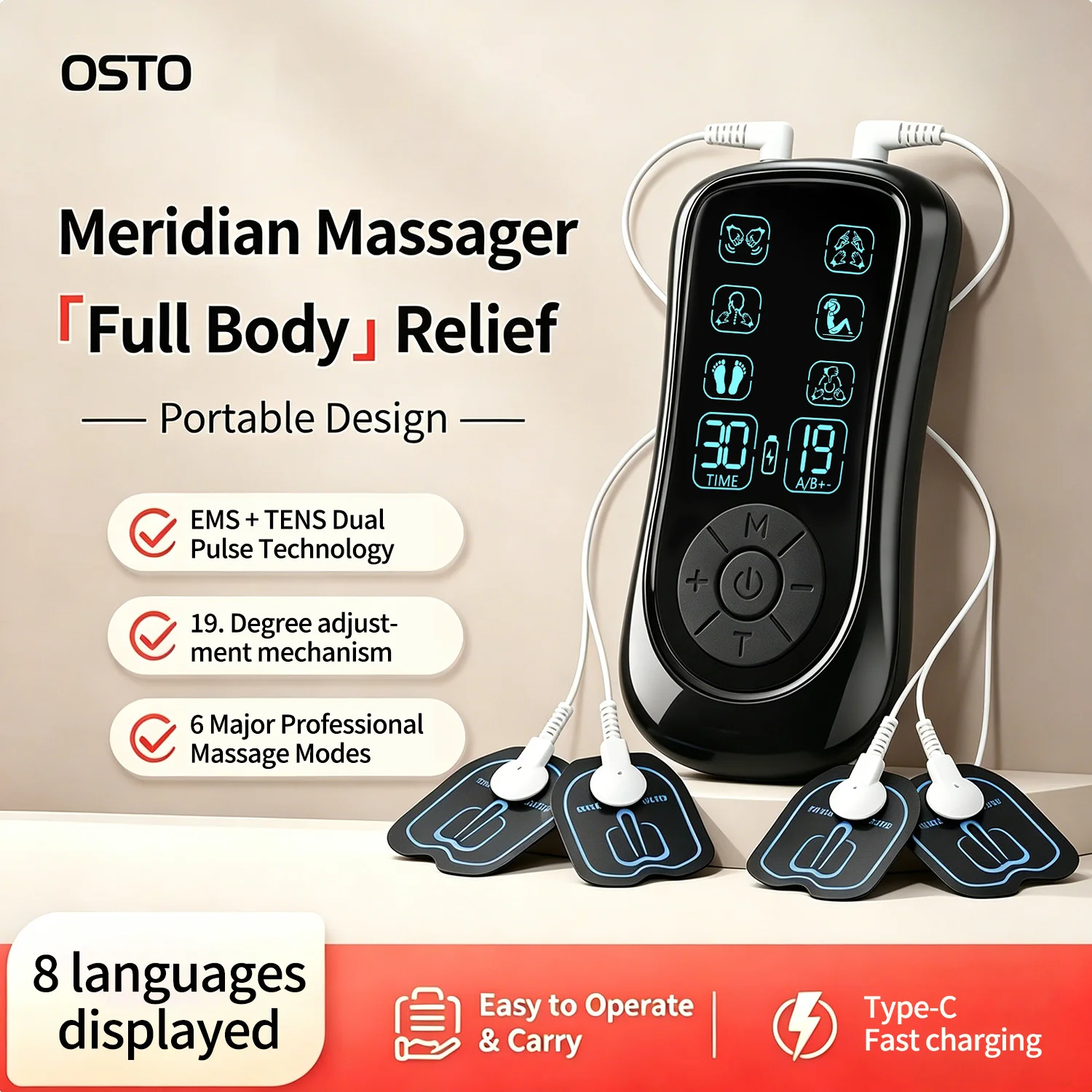 

EMS TENS Muscle Stimulator Electric Massage Device Physical Therapy Pain Relief Portable Health Machine For Home Office