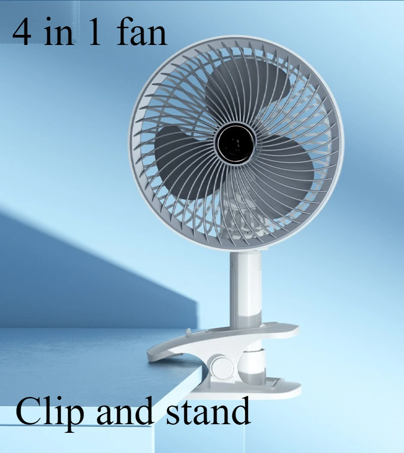 4-In-1 Fan USB Charging Model Long Battery Life Foldable Mini Retractable Fan Portable Electric Fan 360 ° Swing Clip Vertical