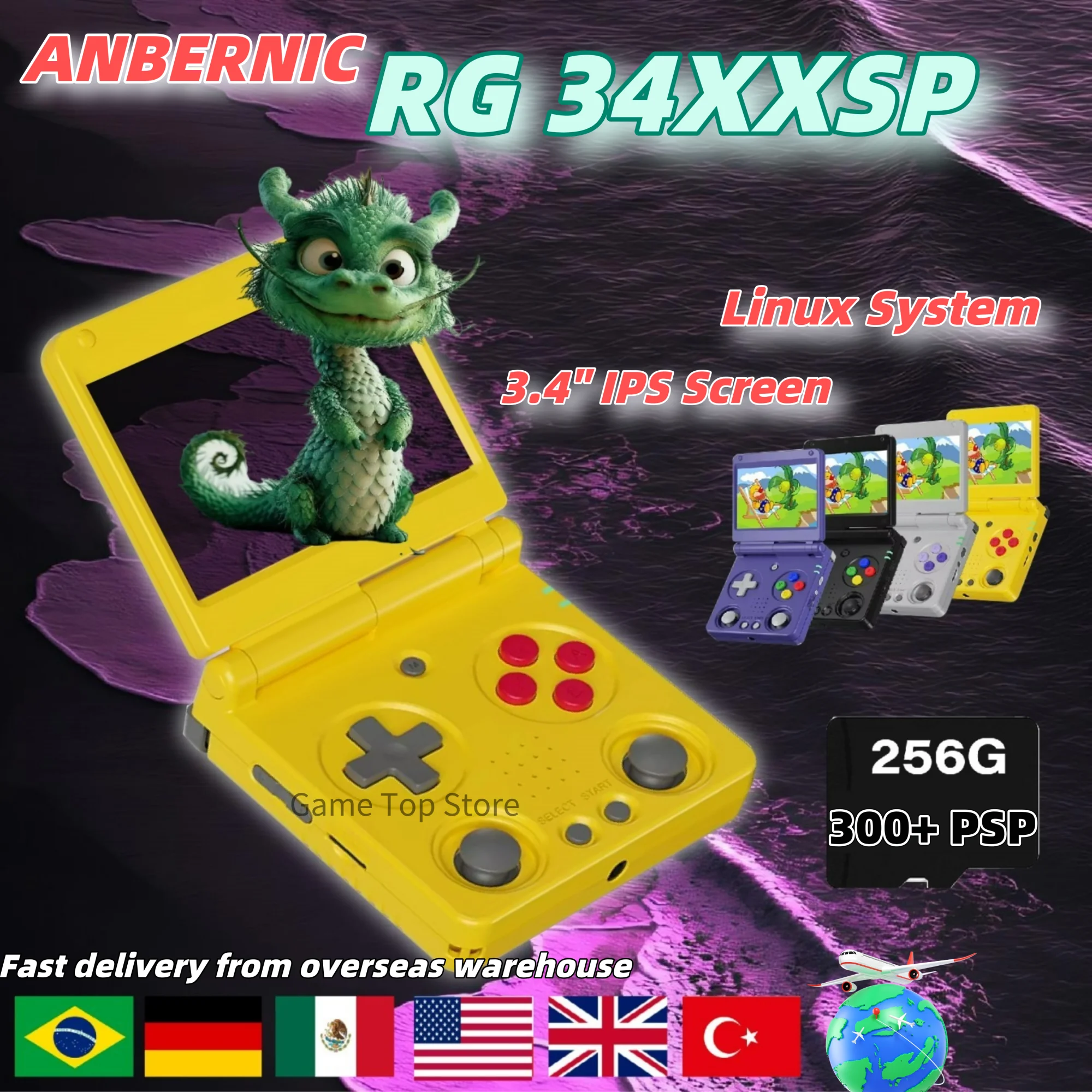 

ANBERNIC RG34XXSP Retro Flip Handheld Game Console 3.4" IPS Screen Linux 64-bit Collapsible RG 34XXSP Video Gaming Player PSP