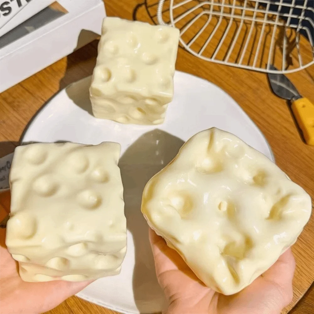 Shapeable Cheese Pinch Toy Non-Bounce Squishy Texture Jumbo Cheese Cube Stress Ball Anti-Stress Cheese Squeeze Fidget Toy