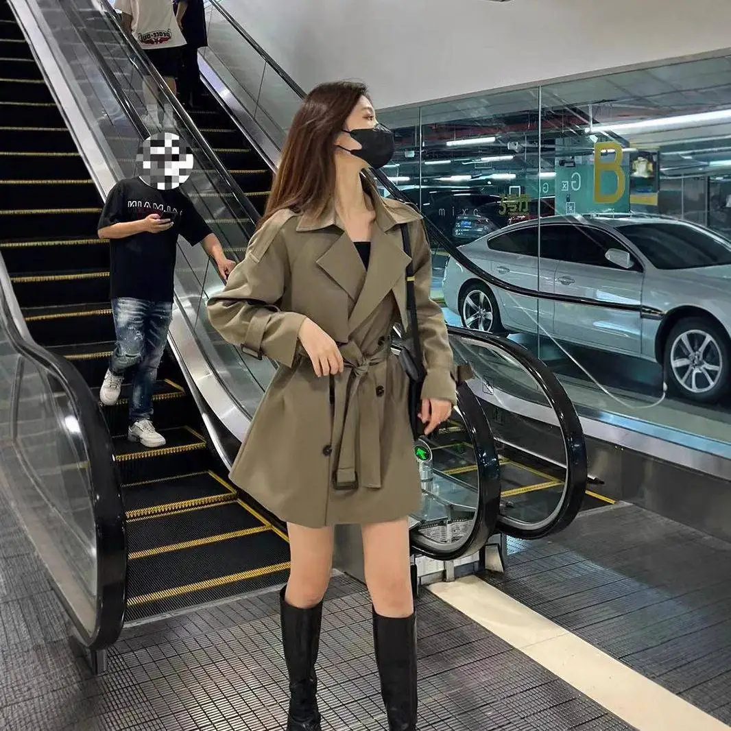 

Women's Mid-Length Coat 2024 Early Spring New Korean Style Small Size British Fashion Outerwear Elegant Atmosphere Grade Feeling