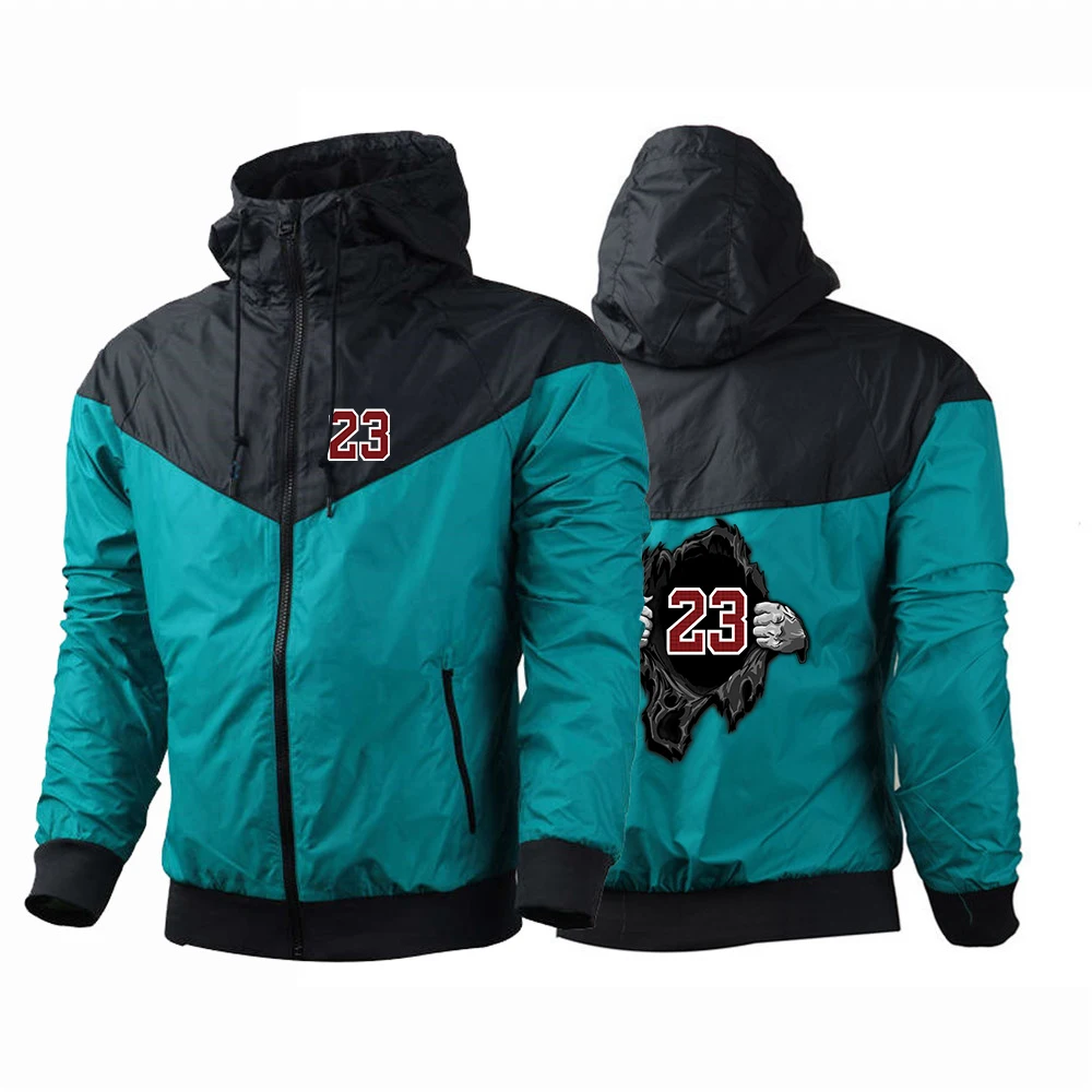 

2025 Spring Autumn Men's JDN 23 Letter Basketball Players Logo Printed Fashion Solid Color Patchwork Breathable Sunscreen Jacket