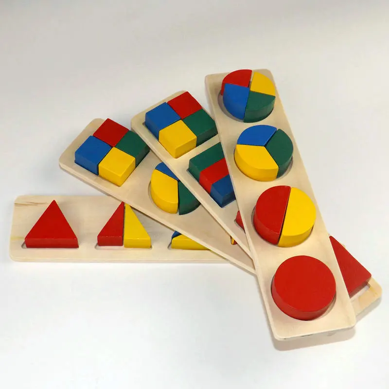 Geometric Solids Jigsaw 4 Set Children's Montessori Educational Shape 3D Puzzles Wood Blocks Baby Early Learning Aids Wooden Toy