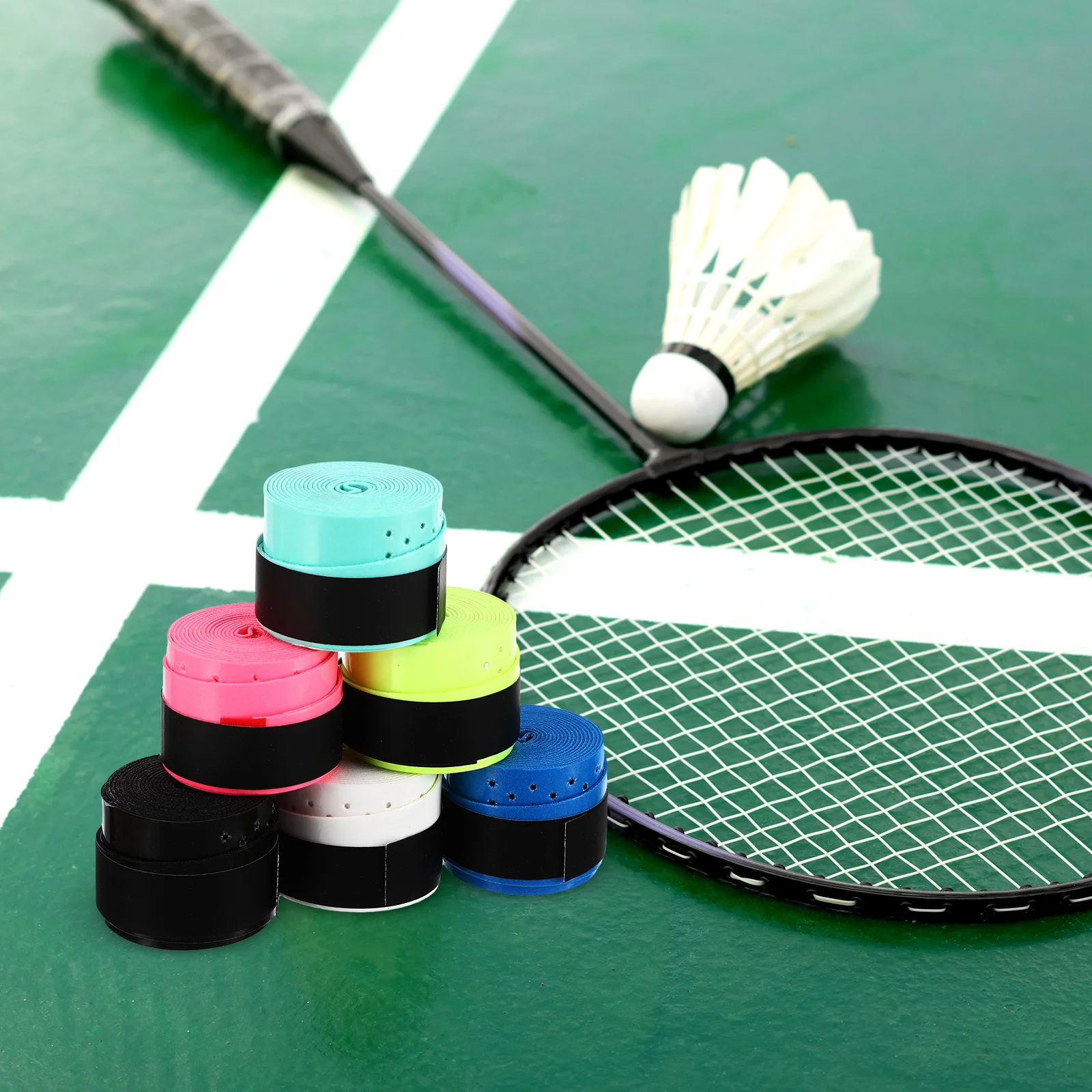 

6 Rolls Grip Tape PU Material Anti Slip Sweat Absorption for Badminton Tennis Pickleball Racket Overgrip Wraps