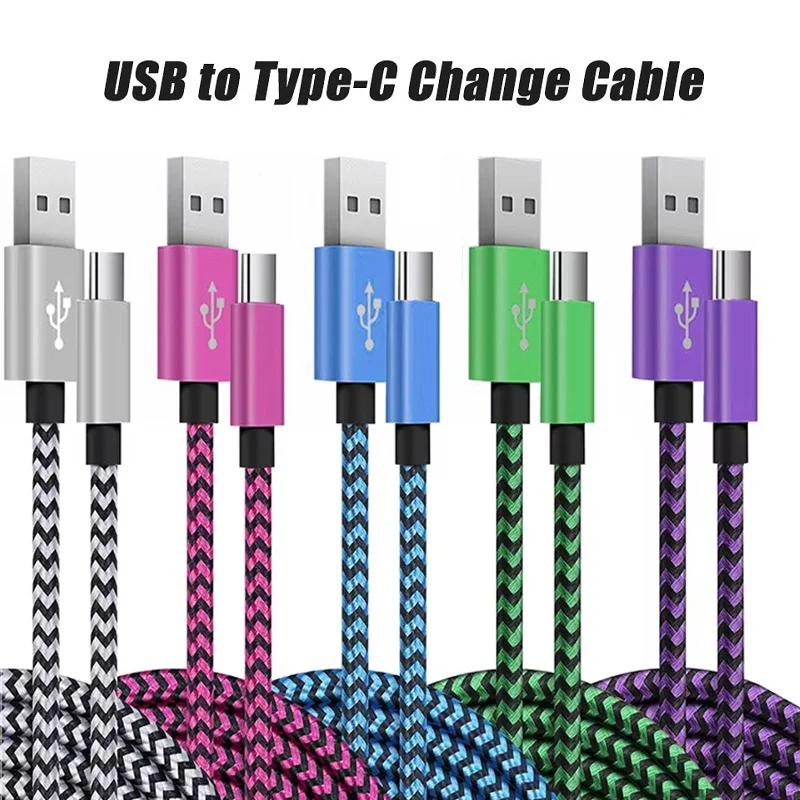 1m 2m 3m USB A To Type C Nylon Braided Cables 2.4A Type C Date Sync Fast Mobile Phone Charging Charger For Xiaomi/Huawei Android