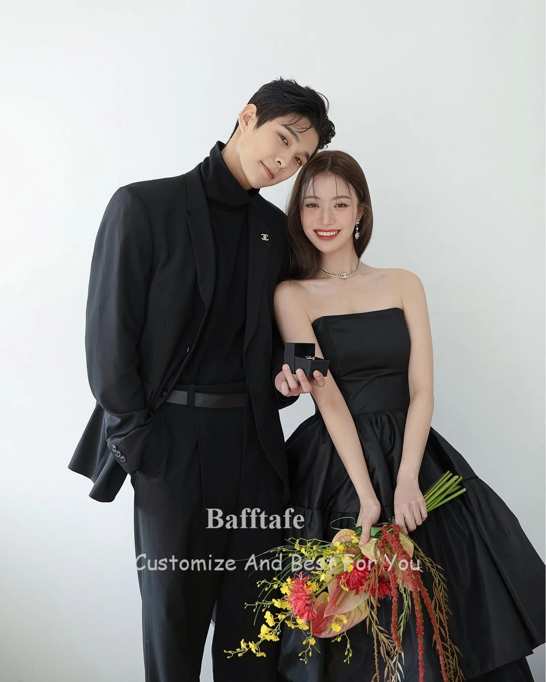 Bafftafe Black Taffeta Korea Lady Prom Dresses 2024 Layers Formal Party Dress Special Occasion Dress Floor Length Evening Gowns