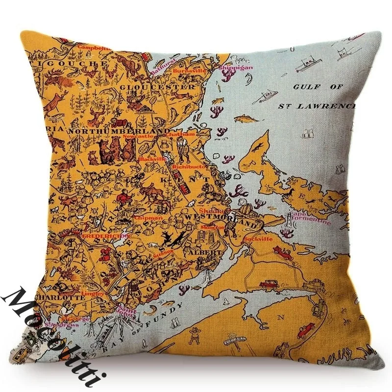 Yellow Vintage Map Nineteenth Century Americas New World View Painting Art Throw Pillow Case Linen Sofa Decorative Cushion Cover