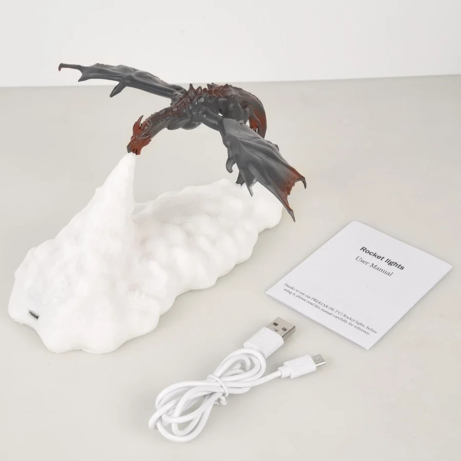 3D Printed Fire Dragon LED Night Light USB Rechargeable LED Table Lamp for Home Bedroom Holiday Decorations Kids Birthday Gifts