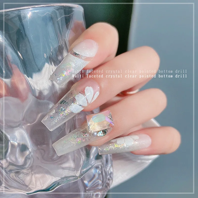 5ชิ้นเล็บrhinestonesเสน่ห์เล็บเครื่องประดับเพทายใสตัดแก้วคริสตัลเจาะเล็บ