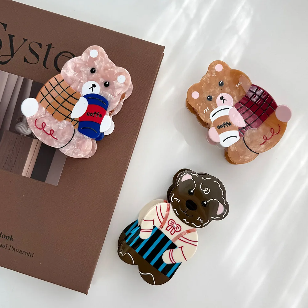 

NEW Love Coffee Bear Hair Claw Cute Cartoon Design Eco-Friendly Acetate Hair Claw Clips Hair Accessories for Women Girls