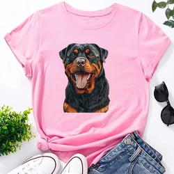 Rottweiler Print Woment-Shirts Summer Clothes Fashion Pattern Short Sleeve T-Shirt O-Neck Funny Dog Owner Gift Printed Tee Tops