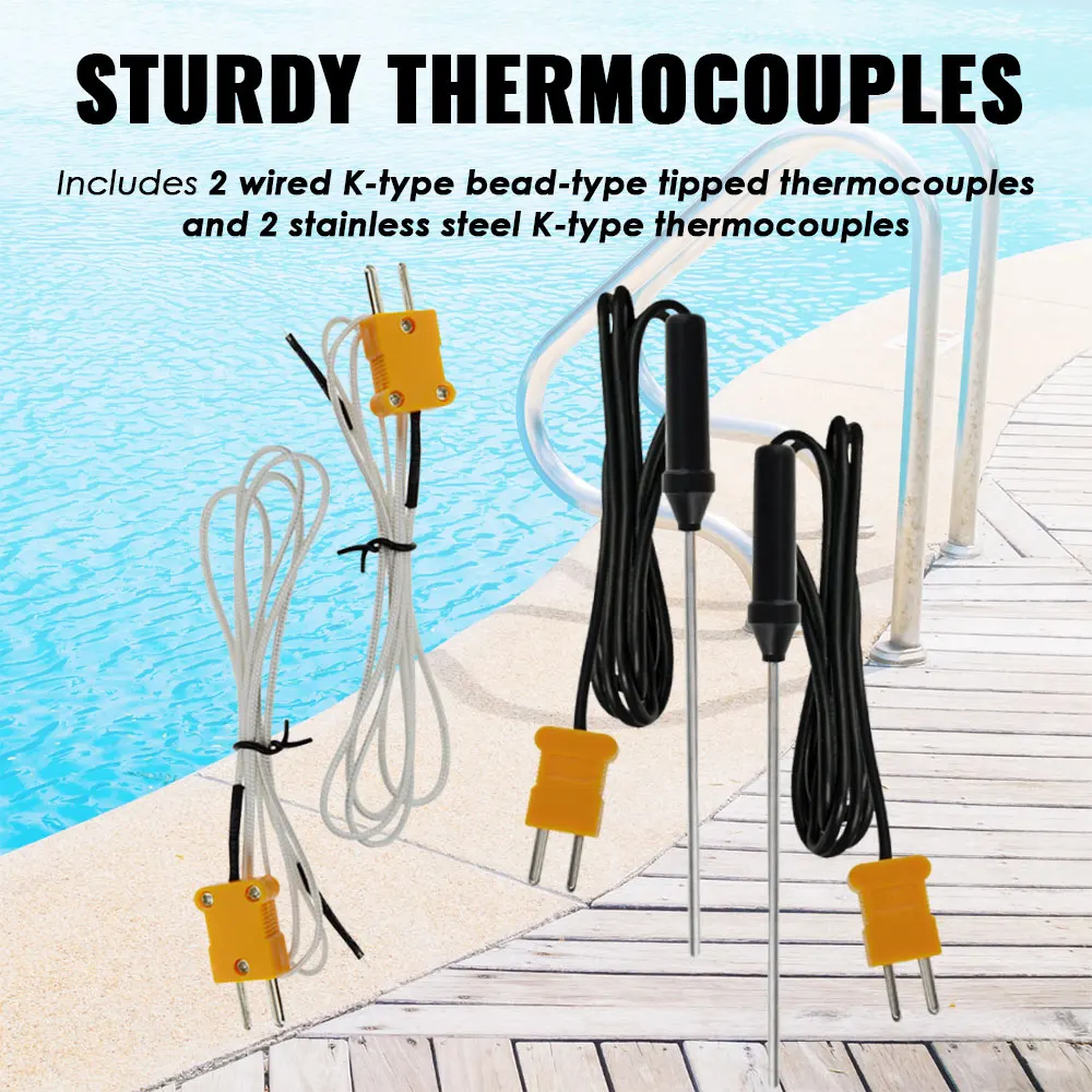 Digital K Type Thermocouple Thermometer Set Dual Channel Wired K-Type And Stainless Steel Thermocouples Ovens Furnaces Ceramics