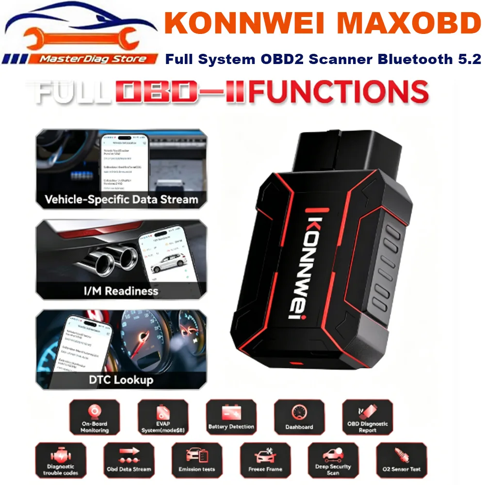 

2026 MAXOBD KONNWEI Car OBDII Full System Fault Diagnostic Tool Deep Scan Bluetooth Connection Monitoring System OBD2 Scan Tool