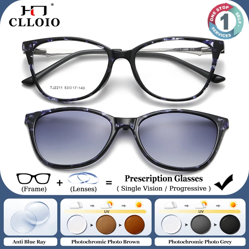 CLLOIO New Trendy Magnetic Clip Prescription Glasses Anti Blue Light Myopia Glasses Polarized Custom Progressive Reading Eyewear