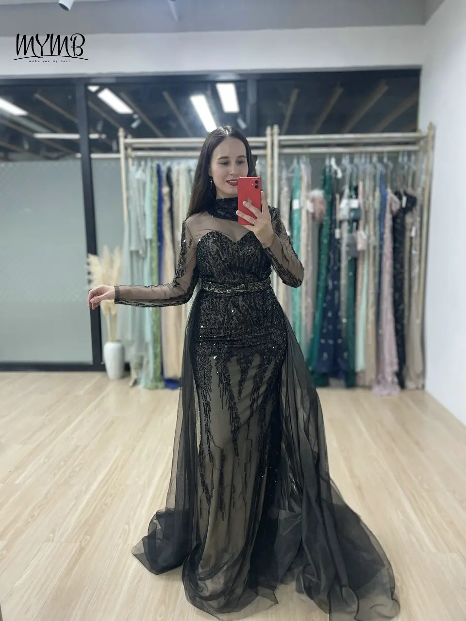 

MYMB Exclusive Muslim Long Sleeves Elegant Mermaid Wedding Guest Dress for Formal Occasion Luxury High Neck Beaded Evening Gowns