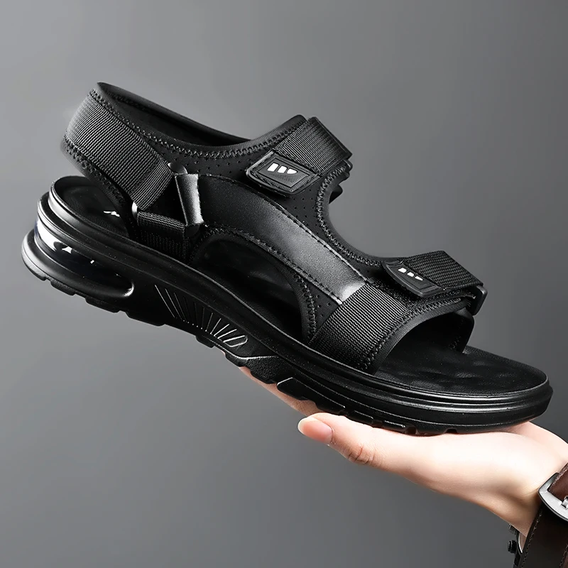 YRZL Mens PU Leather Sandals Summer 2025 Comfortable Outdoor Slip on Beach Sandals for Men Anti Slip Lightweight Casual Big Size