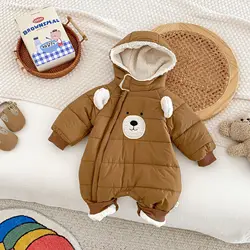 MILANCEL Winter Baby Fur Rompers 0-5 Y Infant Boys Cute Bear Thick Jumpsuit Toddler Girls Fleece Lining Warm Hooded Outwear