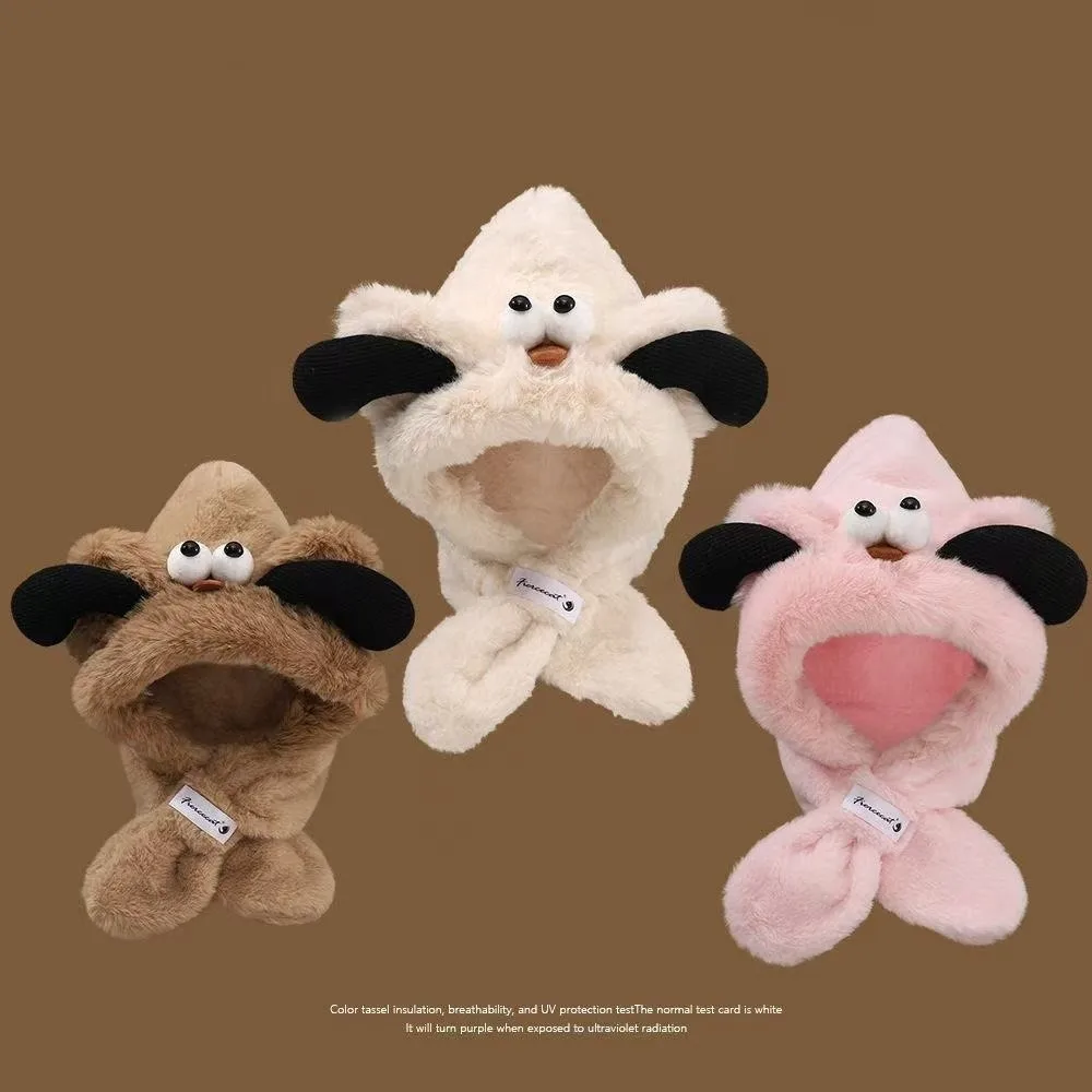 

Cute Plush Integrated Hat Scarf Set Warm Coldproof Neck Warmer Windproof Beanie Hat Autumn and Winter