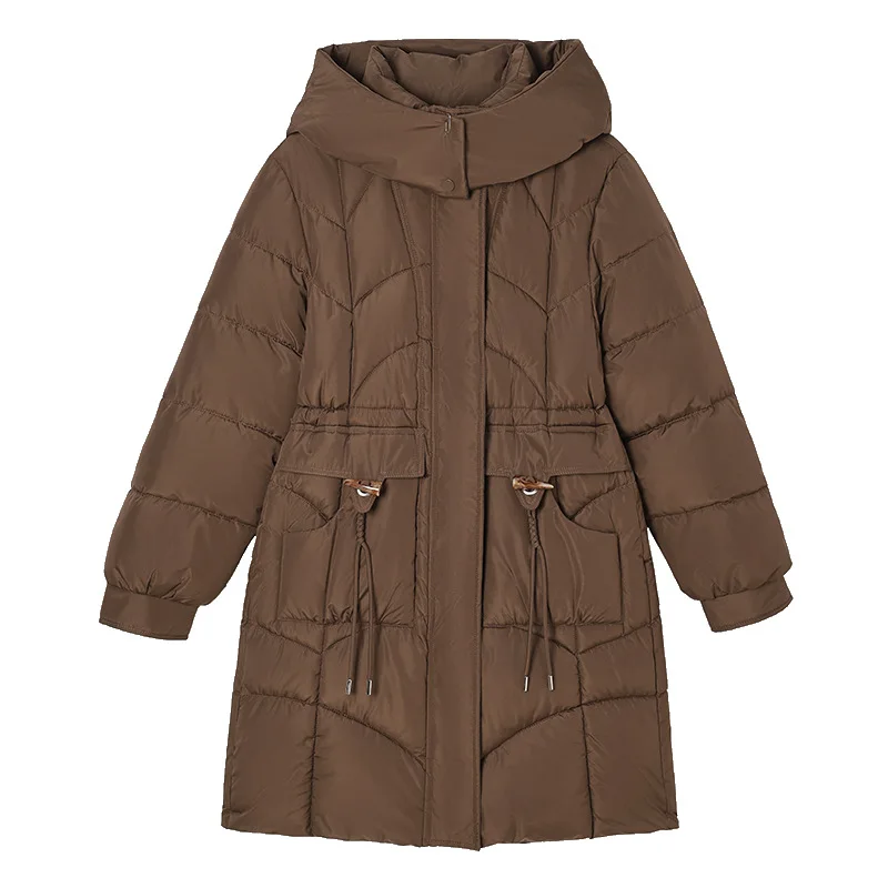 Women's Mid-Length Puffer Coat Belted Waist Quilted Jacket Thickened Warm Winter Parka​