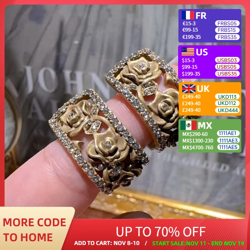 

Vintage Rose Flower Studs Earrings Hollow Antique Gold Color Luxury Dubai Jewelry Brand Accessories Wedding For Woman 2025 New