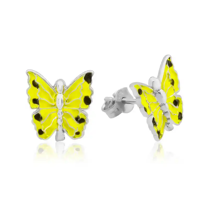 Silver Yellow Butterfly Child Earrings 925 Sterling Women for Jewelry Wedding Party Birthday Gift - Box - Fashion Girl Accessories