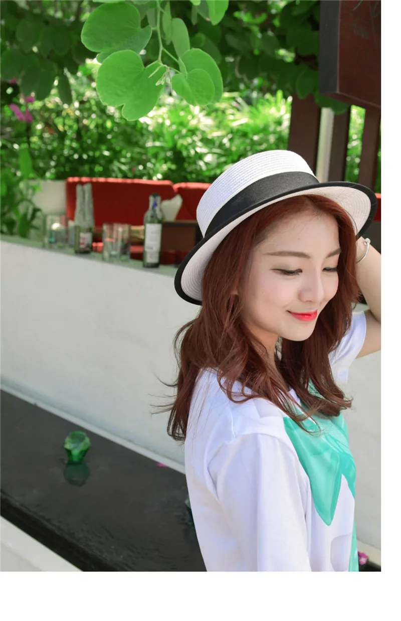 Sommer Outdoor M-Buchstabe Strass Flacher Rand Sonnenhüte Sommer Damen Bowler Hut Strohkappe für Reisen und Einkaufen – Detail 13