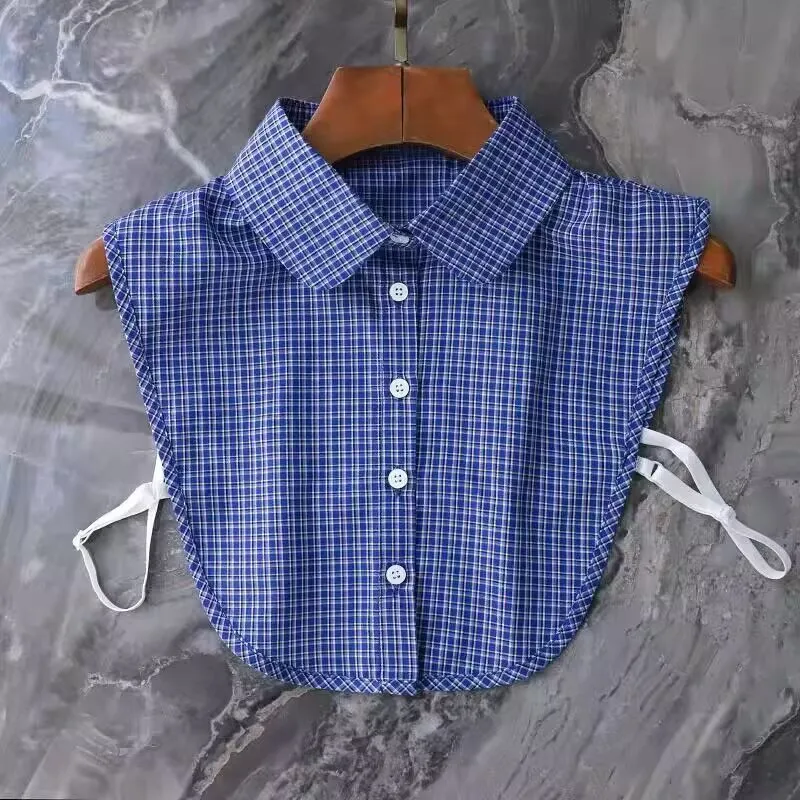 New Pure Cotton Encryption Blue Plaid Fake Collar Women's Versatile Decorative Fake Collar Women's Universal Fake Collar