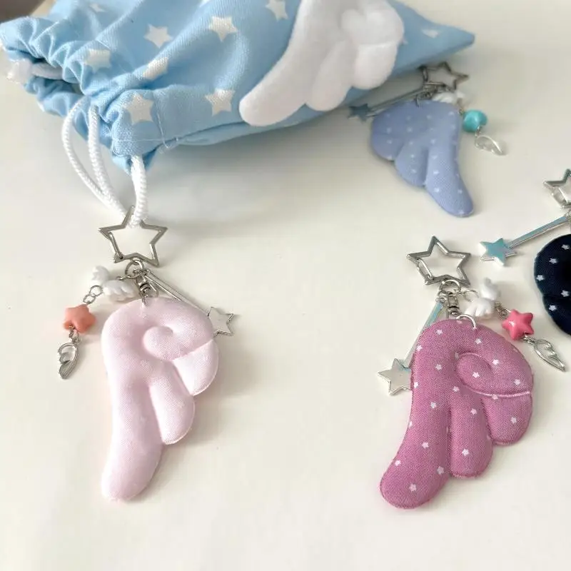 Y2K Sterne Flügel Schlüsselanhänger Anhänger Niedliche Taschenverzierung Schwarz-Weiß Engel Dekoration Accessoires Geschenk – Detail 8