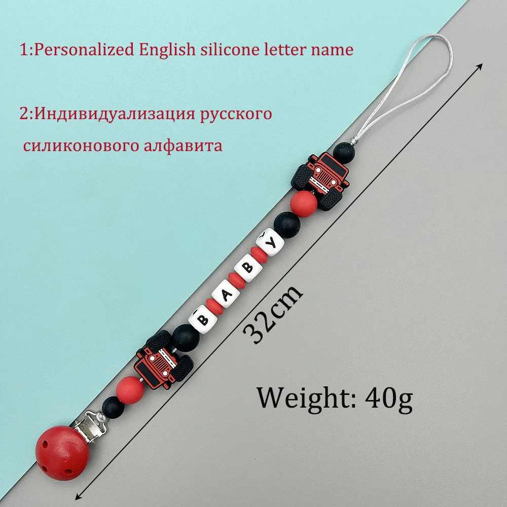 Personal isierte englische russische Alphabet Name Baby Truck Clips Schnuller Halter Kette Beißring Anhänger Baby Zubehör Kawaii Geschenke