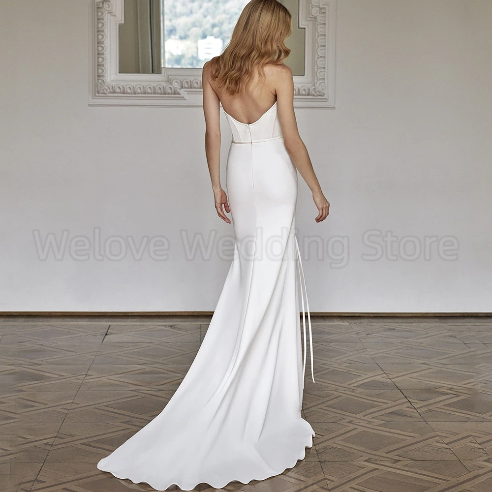 Modern V-Neck Strapless Wedding Dress Sleeveless with Boe Belt Mermaid Floor Length Sexy Open Back Bridal Sweep Train Gowns