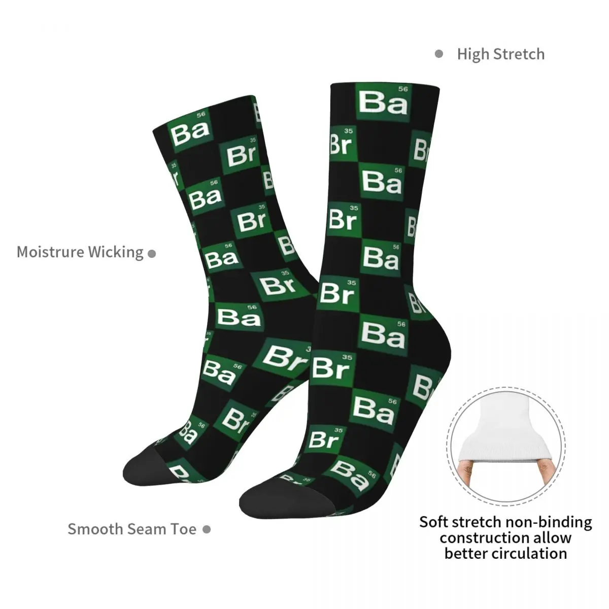 Breaking Bad Elements Mens Crew Socks Unisex Breathable Cute Funny 3D Printing Dress Socks Spring Summer Autumn Winter