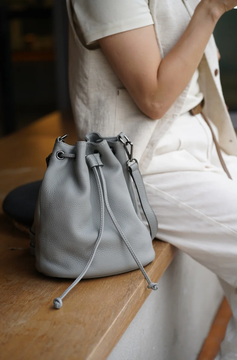 New Genuine Leather Bag, Bucket Bag, Multifunctional Handheld Small Handbag, Fashionable Single Shoulder Crossbody Bag For Women