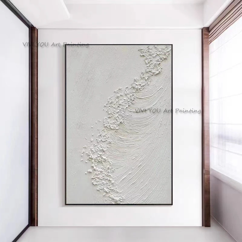 

100% Handpainted White New Abstract Textured Knife Oil Painting Thick Acrylic Canvas Wall Decor Art Home Decorative