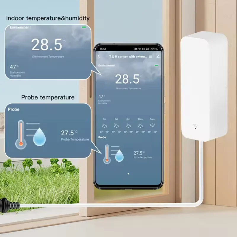 Tuya WiFi/Zigbee Temperature and Humidity Sensor With External Probe Smart Life APP Monitoring Remote Alarm For Aquarium Winery