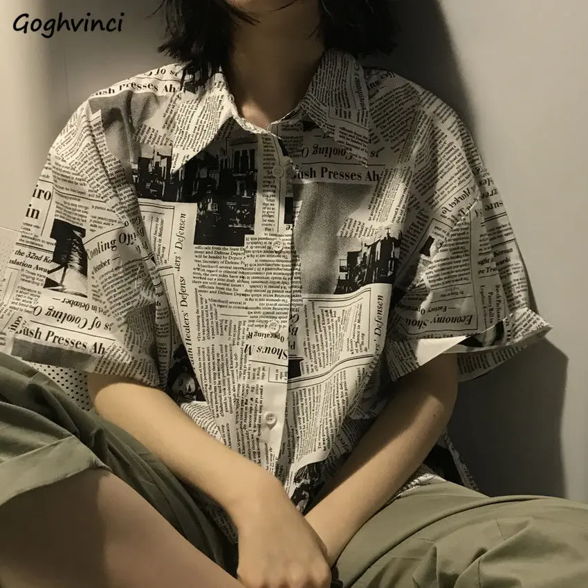 Shirts Women Printed Leisure Chic Unisex BF Couples Thin Breathable Fashion All-match Summer 2XL Loose Ulzzang Retro New Female