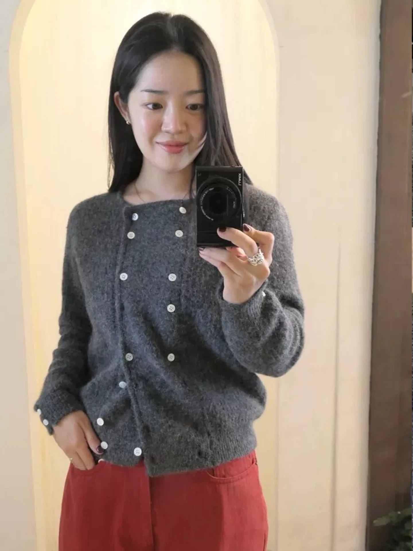 MOSA-cárdigan abierto de punto con botones de doble fila para mujer, suéter cálido con capas holgadas, Top informal, corte holgado, uso diario