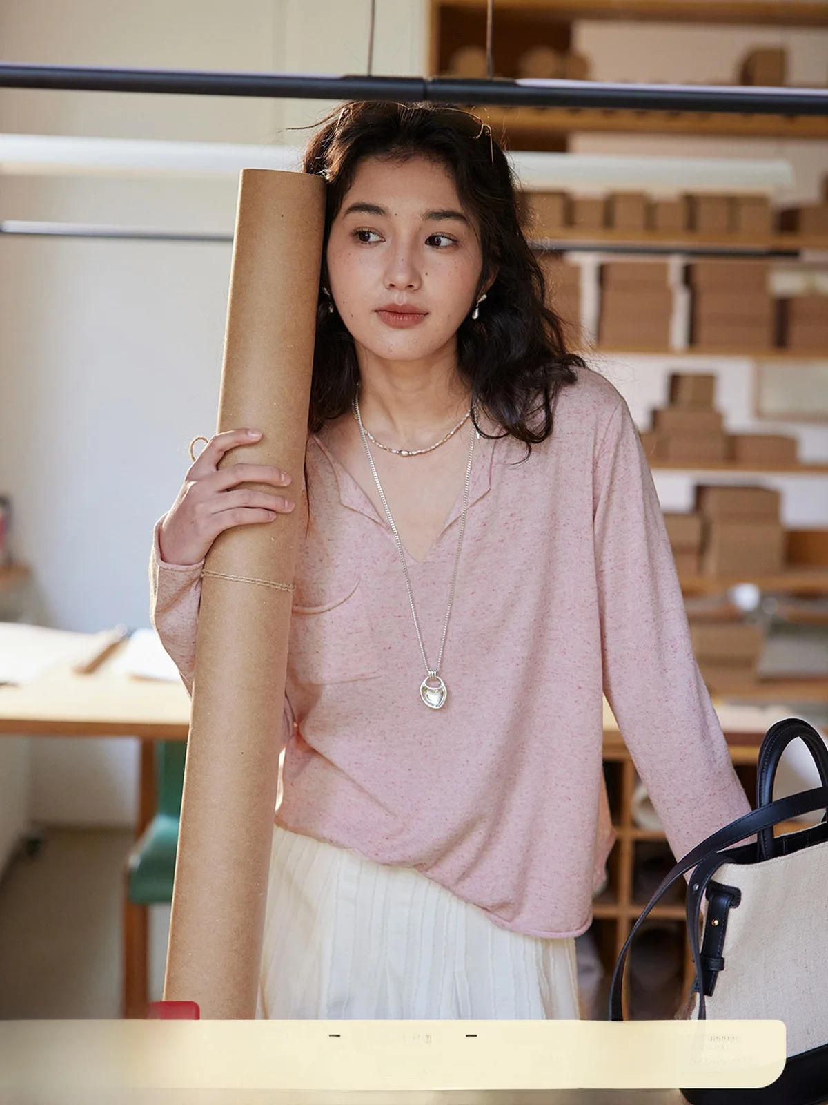 

Женский трикотажный свитер Solighter с длинным рукавом и V-образным вырезом из шерсти и льна, весенний, модный, удобный, свободного кроя, для повседневной носки